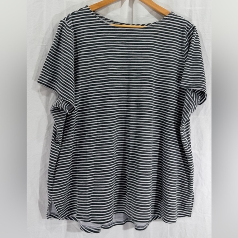 Woman Within Short-Sleeve Striped Tee in Black & White